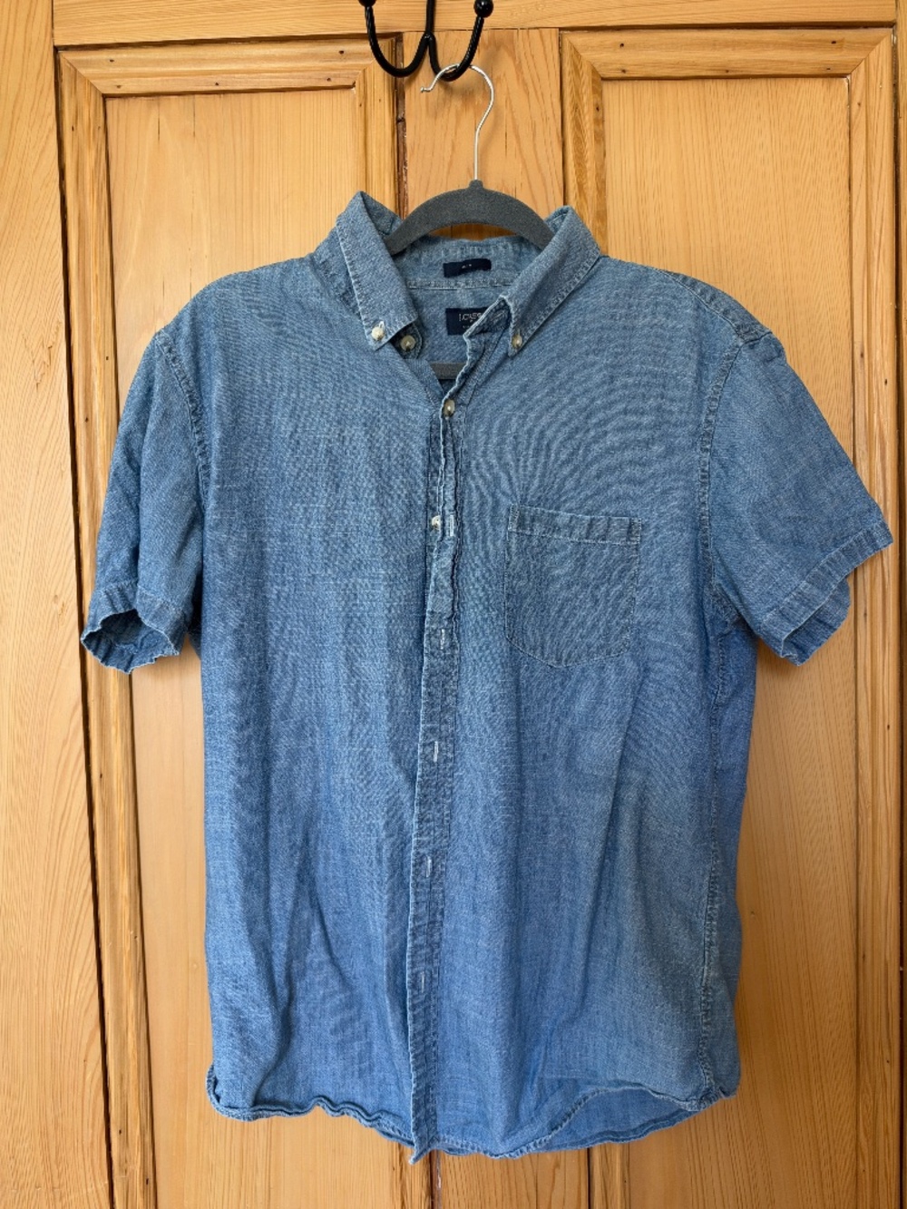 J Crew Slim Short-Sleeve Oxford Shirt, Chambray, Size L